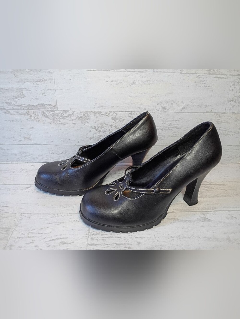 Witchycore Grunge Splash Black Cutout Mary Jane Heels Sz 6.5